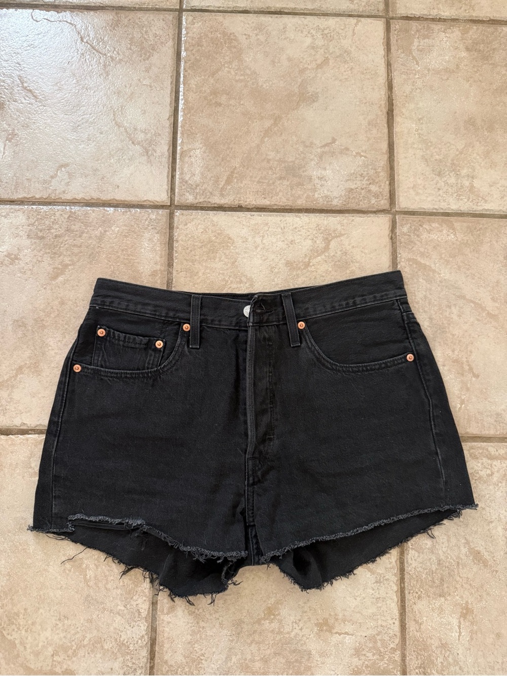 Levi's 501 Black High-Rise Frayed Hem Denim Shorts
